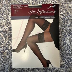 Hanes Silk Reflections Black Lace Thigh Highs